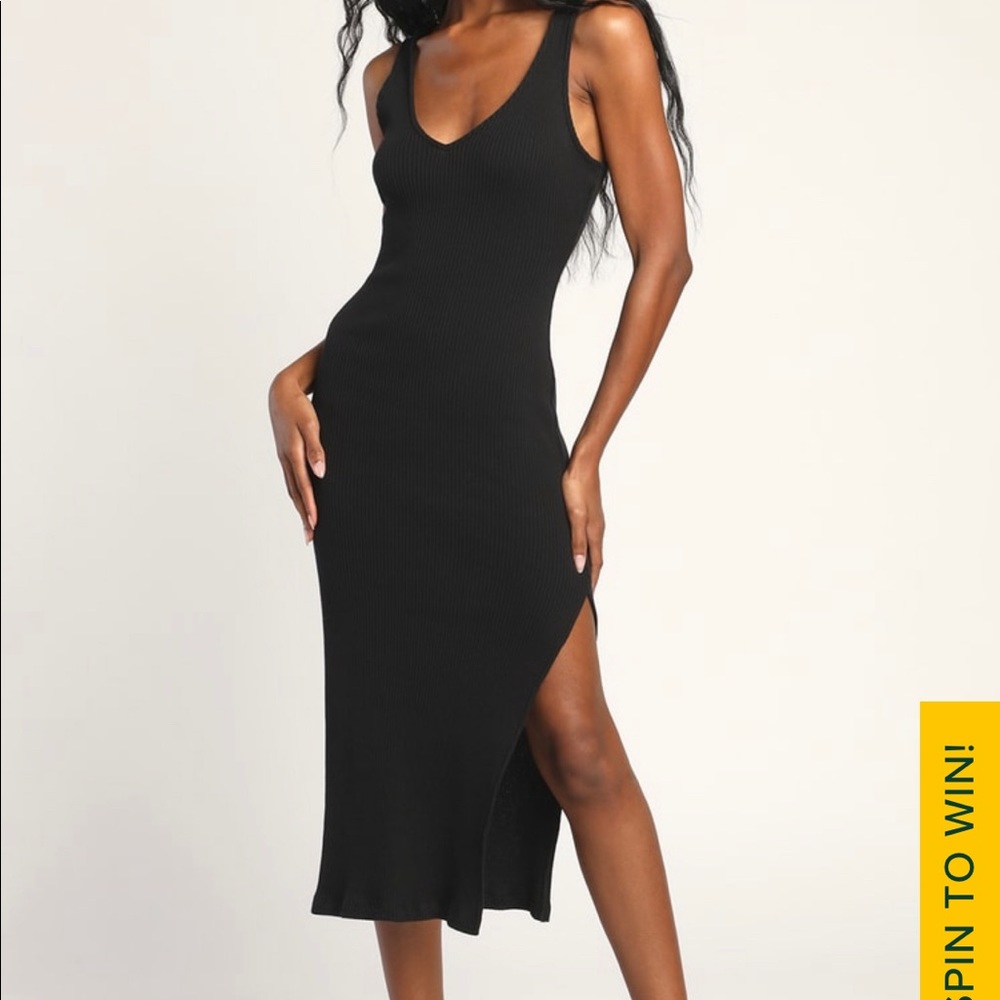 Lulu’s Black Ribbed Bodycon Midi Dress